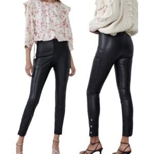 Zara Faux Leather Cargo Snap Ankle Pant L